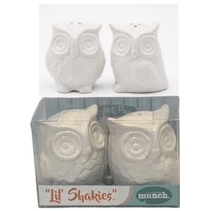 Owl Salt & Pepper Shaker Set LiL Shakies Porcelain White By Godinger Silver Art